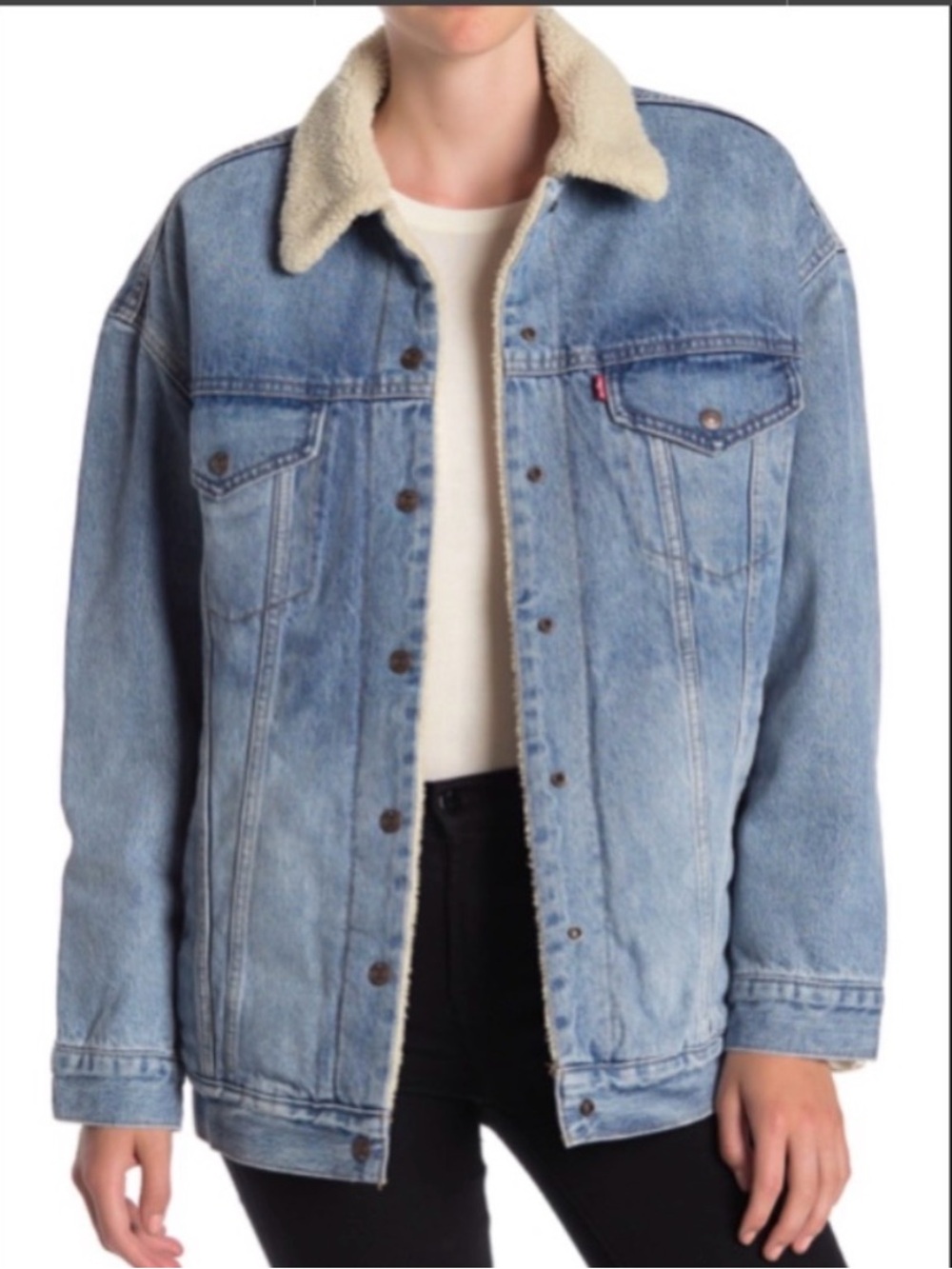 Levi's ex boyfriend Sherpa Jean jacket Light Wash Denim women’s size small